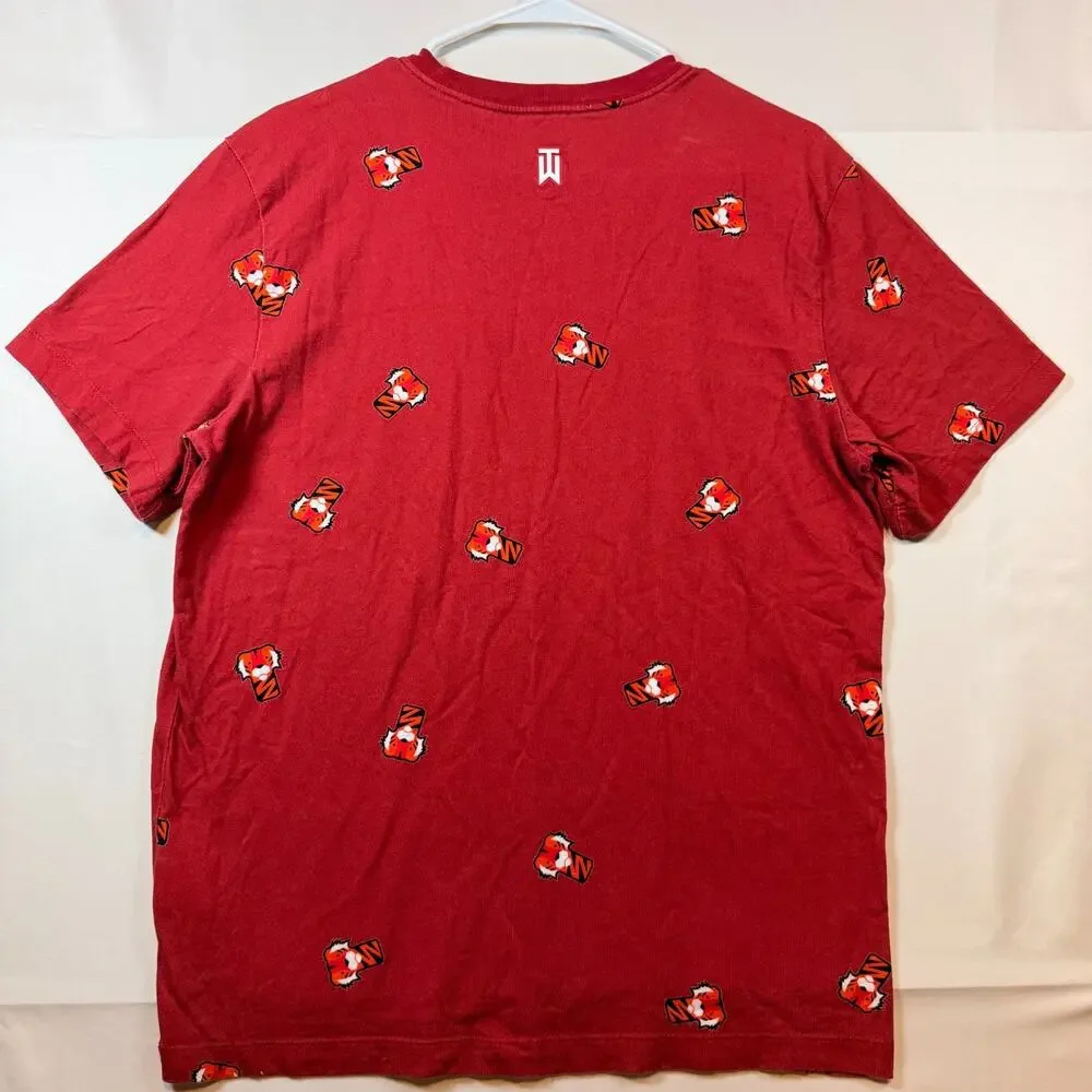 Nike Tiger Woods TW Frank Allover Print Men's Golf T Shirt Red Size Medium